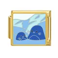 Charm italiano modular de acero dorado con diseño de focas azules esmaltadas - Focas Bicolores (#5) / Dorado