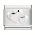 Premium Edelstahl italienischer Modul-Charm mit geprägtem Doppelherz-Motiv für Armband - Doppelherz Stil / 1 Stück / Silber