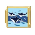 Eslabón modular de pulsera italiana con diseño de orca y acabado en color oro - Tres Orcas (#6) / Dorado