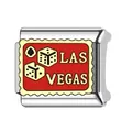 Custom stainless steel Italian charm link featuring red Las Vegas enamel and dice detail - LAS VEGAS Casino Theme Style (#11)
