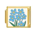 Gold-plated stainless steel Italian charm link featuring blue forget-me-not flowers - Blue Five-petal Flower (#20)