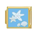 Eslabón de amuleto modular italiano de acero con estrella de mar y concha sobre azul claro - Estrella de Mar Concha (#7) / Dorado