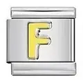 Stainless steel Italian modular charm link with yellow letter F for DIY jewelry. - Letter F / Silver And Yellow