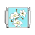 Floral pattern stainless steel Italian modular charm with blue enamel for DIY bracelets - Light Blue Three White Flowers Style (#17)