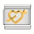 Italienischer Armband-Modul-Link aus Edelstahl mit goldenem Herz-und-Pfeil-Motiv. - Amors Pfeil Stil / 1 Stück / Silber mit goldenem Kern