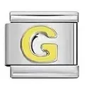 Italian charm link modular bracelet component in stainless steel featuring yellow letter G - Letter G / Silver And Yellow