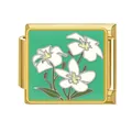 Italian modular charm link in gold stainless steel with green floral enamel pattern - White Flower With Green Background (#22)