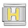 Stainless steel Italian charm bracelet link featuring a vibrant yellow letter H design - Letter H / Silver And Yellow