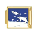 Eslabón italiano de acero inoxidable dorado con diseño marino de delfín - Delfín Pez Espada (#10) / Dorado