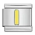 Italian charm module in silver stainless steel with yellow enamel bar detail - Letter I / Silver And Yellow
