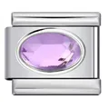 Elegant silver stainless steel Italian modular charm link featuring an oval purple zircon stone - Purple Zirconia (#8)