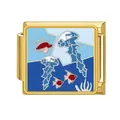 Abalorio de pulsera modular italiana dorada con diseño marino de esmalte - Medusa Coral Pez (#11) / Dorado