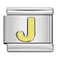 Stainless steel Italian charm link featuring gold-toned letter J for DIY bracelet - Letter J / Silver And Yellow