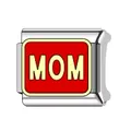 Custom stainless steel Italian charm link featuring red background with gold MOM text - MOM Letter Style (#14)
