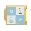 Charm italiano de acero inoxidable dorado con iconos de temas náuticos y oceánicos - Velero Concha 4-Cuadrícula (#12) / Dorado