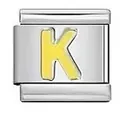 Individual stainless steel Italian modular charm featuring a vibrant yellow letter K design - Letter K / Silver And Yellow