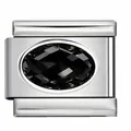 Italian charm link in stainless steel with large oval black zircon for DIY bracelet - Black Zirconia (#12)