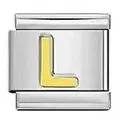 Premium stainless steel Italian modular bracelet link charm with gold embossed letter L - L / Silver And Yellow