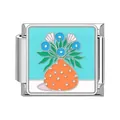 Stainless steel Italian charm bracelet link with colorful flower vase enamel design - Blue Orange Vase Potted Style (#21)