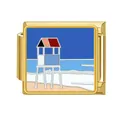 Abalorio italiano con diseño de torre de playa en esmalte para pulseras DIY - Estación de Salvavidas de Playa (#13) / Dorado