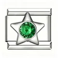 Maillon de bracelet modulaire italien en acier inoxydable avec une étoile en zircon vert - Style Forme d'Étoile / Argent (Zircon Vert)