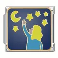 Charm per bracciale modulare italiano con design a stelle e luna su fondo smaltato - Figura Cielo Stellato / 1 Pezzo