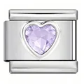 Maillon de charme italien en acier inoxydable avec zircon cœur lavande pour bracelet DIY - Violet Cœur