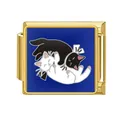 Stainless steel Italian modular charm featuring black and white cats on blue enamel - Cartoon Cat Duo (#7)