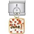 Italian modular charm bracelet link featuring a dangling June birth month heart pendant - June