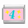 Stainless steel modular Italian charm with pink background and blue number four design - Number 4 Pink Star Style / 1 Piece/Pack