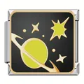 Maglia per bracciale italiano in acciaio inox con un pianeta spaziale verde lime e stelle - Sogno di Saturno / 1 Pezzo