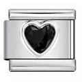 Maillon de breloque coeur en acier inoxydable de style italien avec zircon noir facetté - Cœur Noir