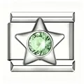 Maillon de bracelet à breloques italien en acier inoxydable avec un zircon étoile vert clair - Style Forme d'Étoile / Argent (Zirconia Vert Clair)