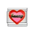 Charm modulare italiano in acciaio inossidabile con cuore rosso e scritta Sunny - Stile Heart Sunny (#4) / 1 Pz (1cm)