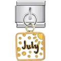 Stainless steel Italian modular charm link with stylized July enamel pendant for DIY jewelry - July