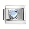Stainless steel Italian charm modular link with light blue heart-shaped zircon. - Light Purple Heart Rhinestone Module