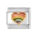 Abalorio de pulsera modular italiana de acero inoxidable con un corazón arcoíris - Estilo de Corazón a Rayas Arcoíris (#5) / 1 Pza (1cm)