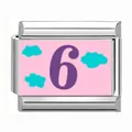 High-quality stainless steel Italian modular charm link with UV printed number 6 design - Number 6 Pink Cloud Style / 1 Piece/Pack