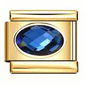 Detailed view of a gold stainless steel Italian charm link featuring a blue zircon. - Blue Zirconia Link