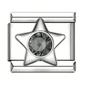 Maillon de breloque modulaire italien en acier poli avec un zircon en forme d'étoile - Style Forme d'Étoile / Argent (Zirconia Gris)