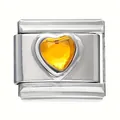 Modular stainless steel charm link featuring a vibrant heart-shaped yellow zircon centerpiece - Gold Heart Rhinestone Module