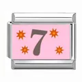Stainless steel Italian modular bracelet link featuring number 7 and star pattern on pink enamel - Number 7 Pink Asterisk Style / 1 Piece/Pack