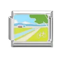 Italienisches modulares Armband-Element mit farbenfroher Emaille-Fahrrad-Landschaft - #5 Musterstil (#5) / 1cm (Einzelstück)