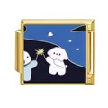 Gold stainless steel Italian modular charm with enamel cartoon puppy and star - Bichon Frise Starry Sky (#11)
