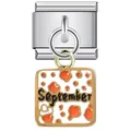 September month Italian charm module for DIY bracelets with orange dot pattern link - September