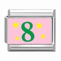 Italian modular charm link with pink number 8 and yellow stars on stainless steel - Number 8 Pink Stars Style / 1 Piece/Pack