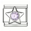 Maillon de bracelet italien en acier inoxydable avec motif étoile en zircon mauve - Style Forme d'Étoile / Argent (Zircon Violet)