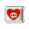 Eslabón de amuleto italiano de acero inoxidable con corazón rojo y gráfico de ojo - Estilo de Patrón de Corazón Con Ojo (#9) / 1 Pza (1cm)