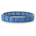Matte blue stainless steel Italian modular charm bracelet with elastic band design - Italian Modular Bracelet (#11) / Matte Dark Blue