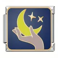 Charme modulaire italien en acier inoxydable avec une main tenant un croissant de lune - Tenant la Lune